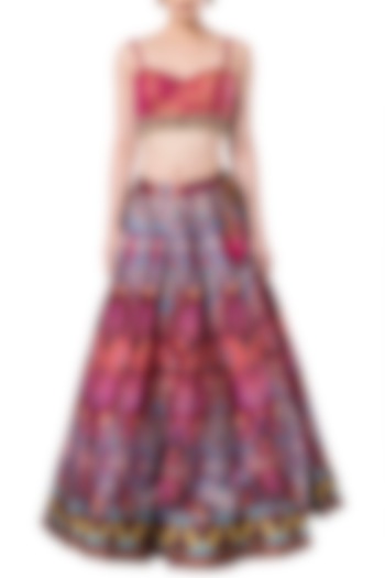 Multicolored embroidered crop top with lehenga skirt by Rocky Star