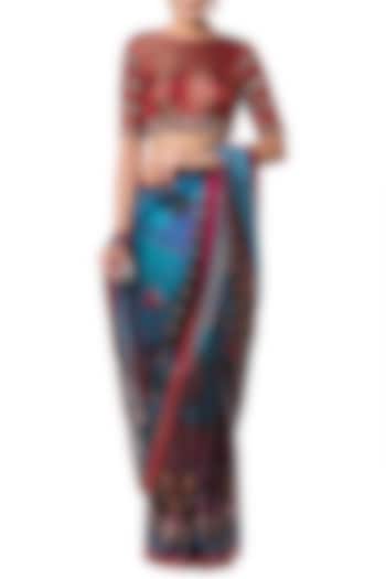 Multicolored embroidered printed saree set by Rocky Star