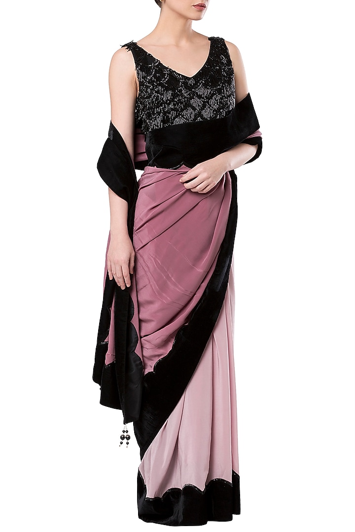 Peach ombre embroidered saree set by Rocky Star