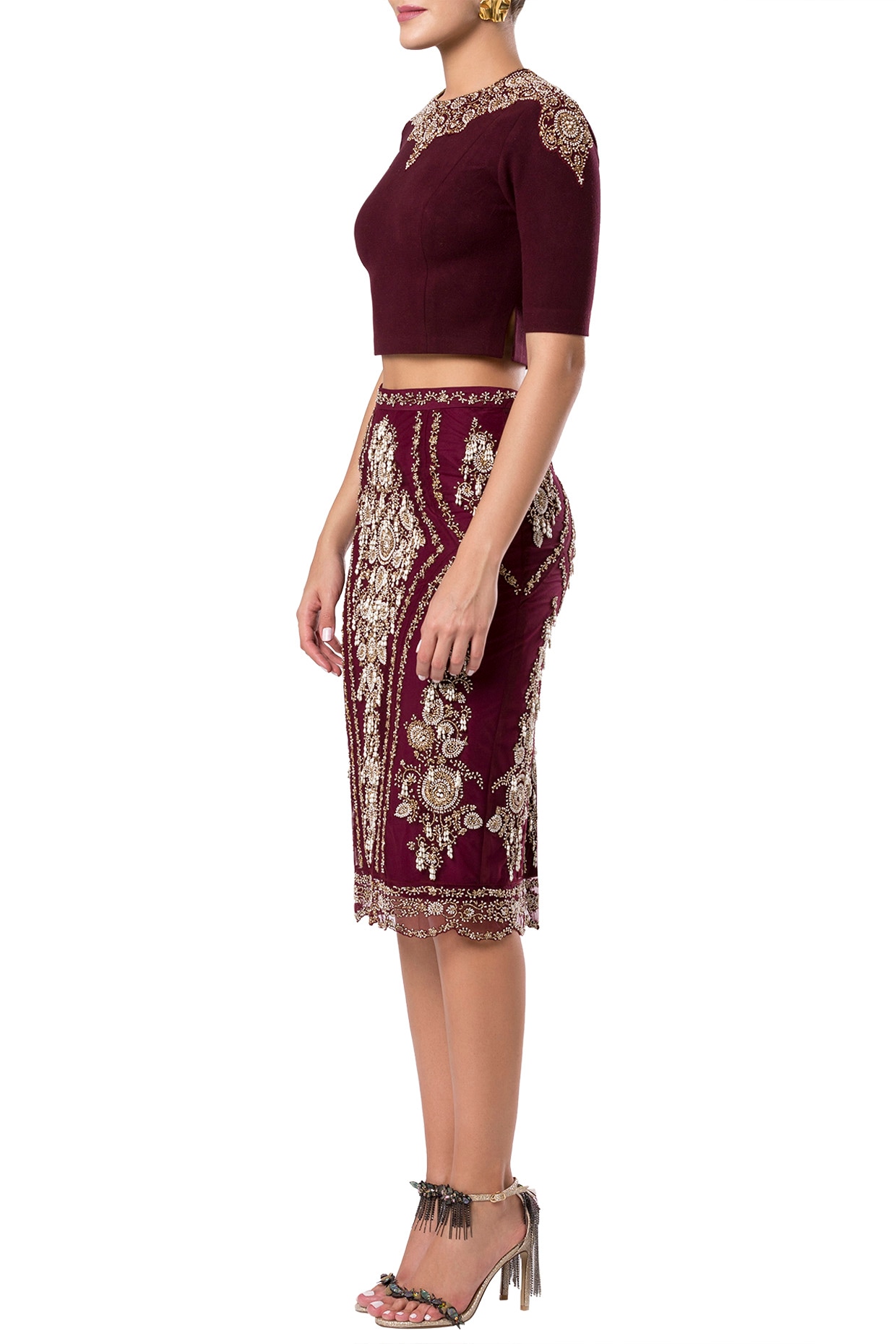 Burgundy embroidered skirt best sale