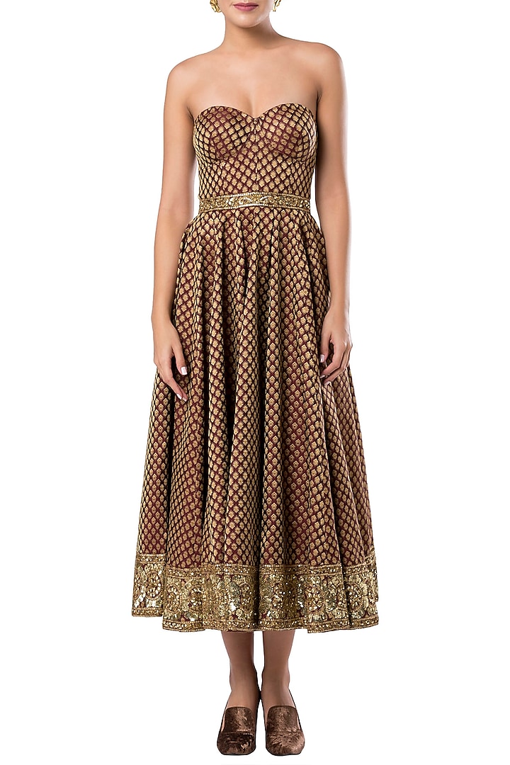 Beige embroidered dress by Rocky Star at Pernia's Pop Up Shop