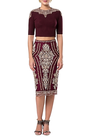 Maroon embroidered crop top by Rocky Star