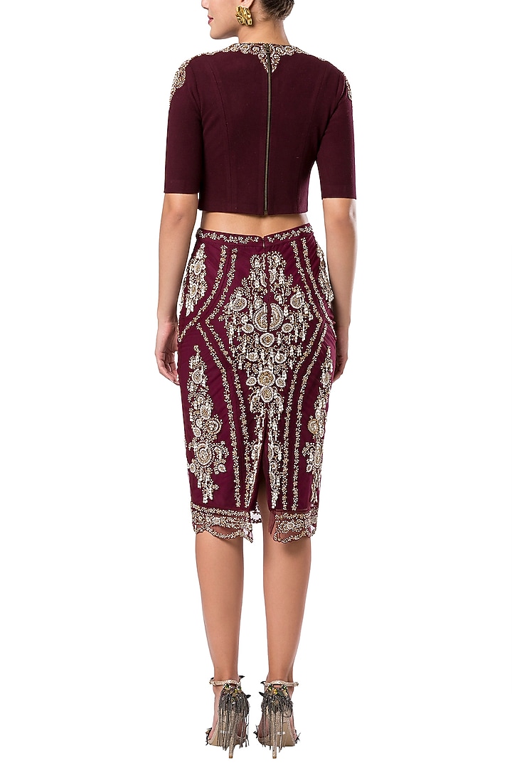 Maroon embroidered crop top by Rocky Star at Pernia's Pop Up Shop