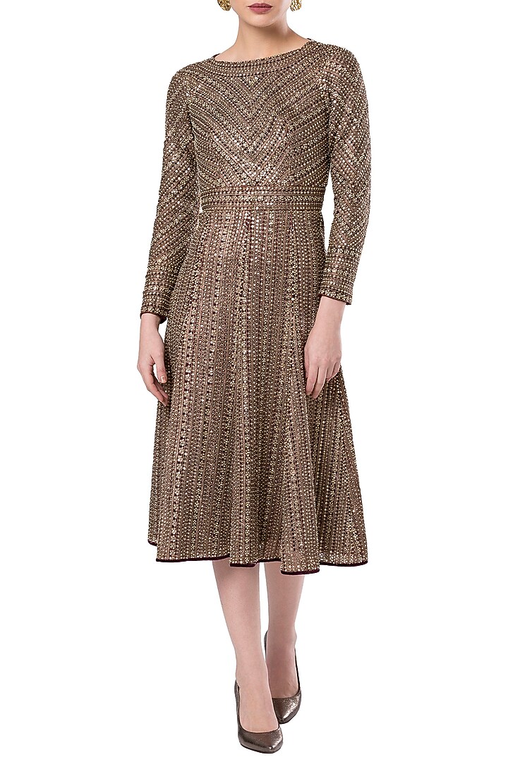 Gold embroidered A line Party Wear Dress by Rocky Star at Pernia's Pop Up Shop