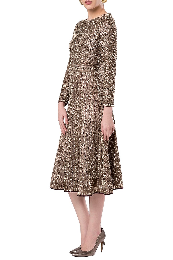 Gold embroidered A line Party Wear Dress by Rocky Star at Pernia's Pop Up Shop