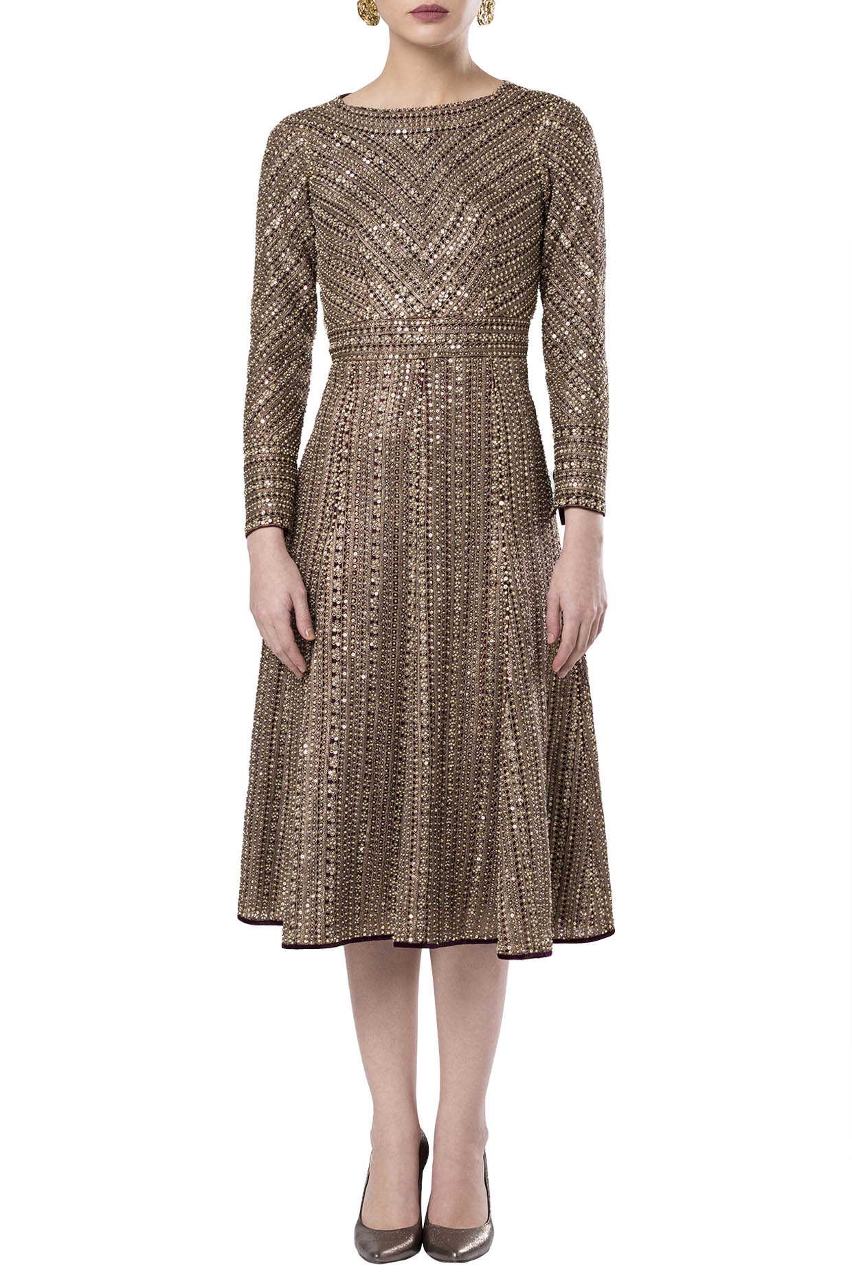 Gold embroidered A line dress by Rocky Star