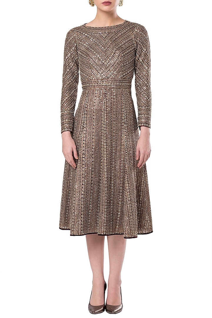 Gold embroidered A line dress by Rocky Star