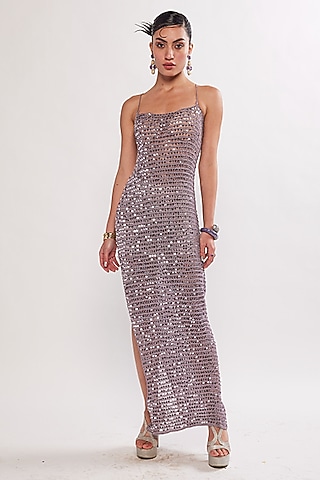 Lilac Polyester Hand-Crocheted Maxi Dress by Realm by Vaishali