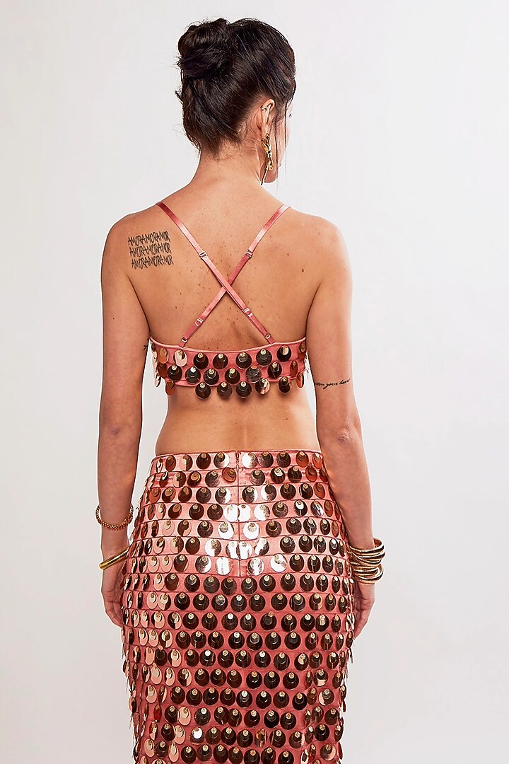 Orange Hard Net Metallic Sequins Hand Embellished Co-Ord Set by Realm by Vaishali at Pernia's Pop Up Shop