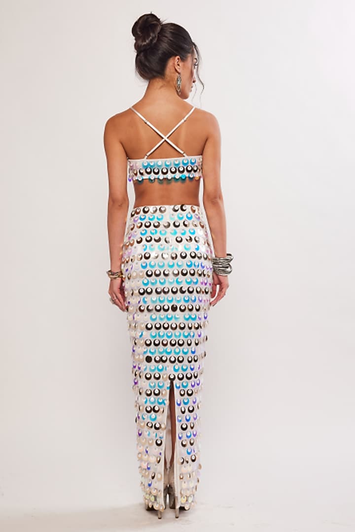 White Hard Net Metallic Sequins Hand Embellished Co-Ord Set by Realm by Vaishali at Pernia's Pop Up Shop