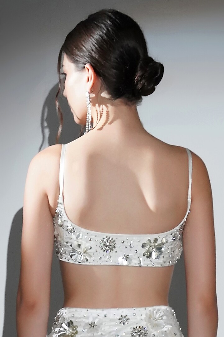 White Cotton Satin & Satin Organza Hand Embellished Skirt Set by Realm by Vaishali at Pernia's Pop Up Shop