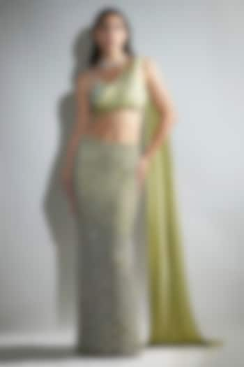 Matcha Green Polyester & Silk Embroidered Skirt Set by Realm by Vaishali at Pernia's Pop Up Shop