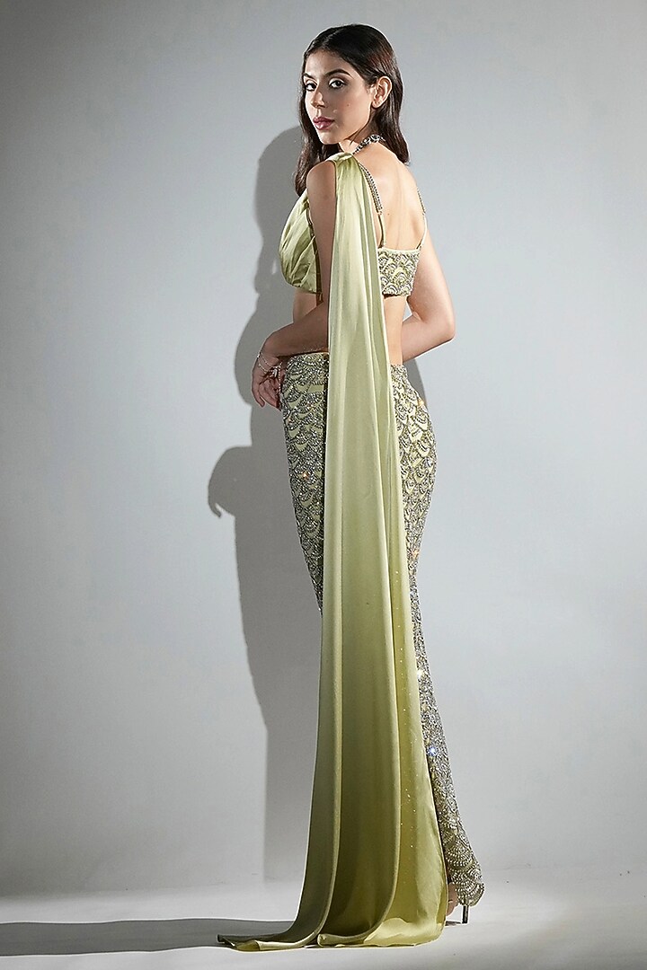 Matcha Green Polyester & Silk Embroidered Skirt Set by Realm by Vaishali at Pernia's Pop Up Shop