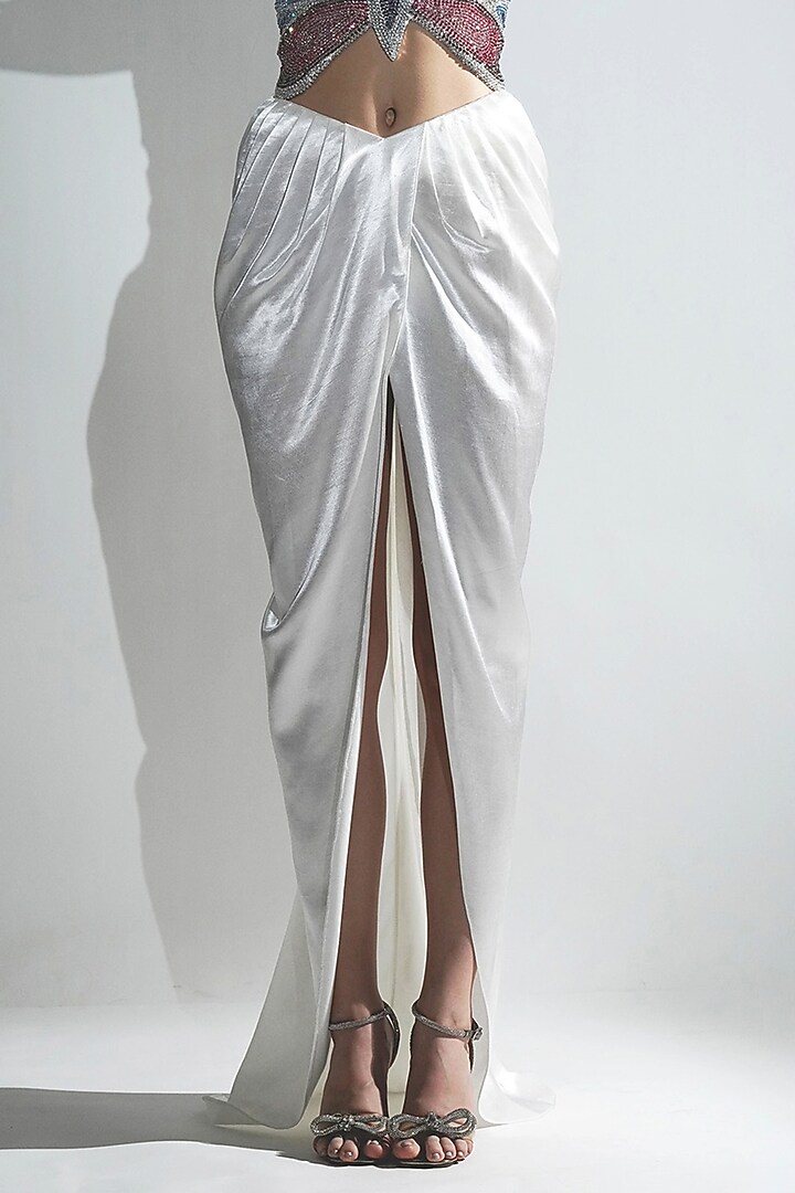 White Shimmer Georgette 3D Butterfly Hand Embellished Cape Set by Realm by Vaishali at Pernia's Pop Up Shop