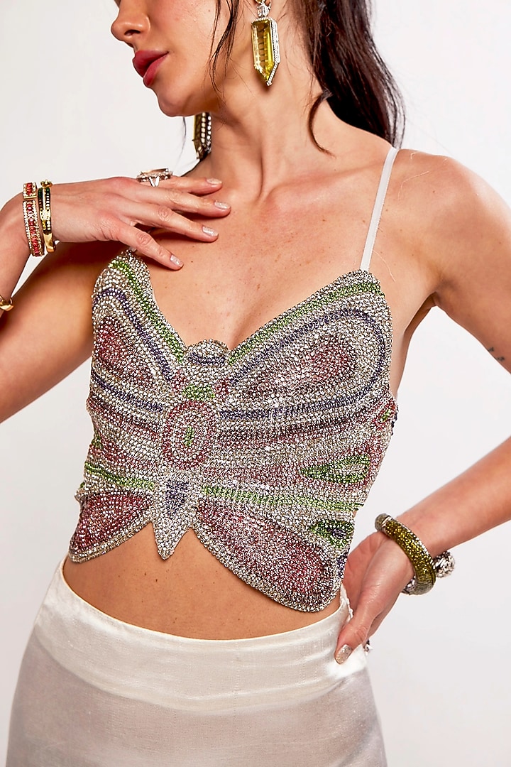 White Shimmer Georgette 3D Butterfly Hand Embellished Cape Set by Realm by Vaishali at Pernia's Pop Up Shop