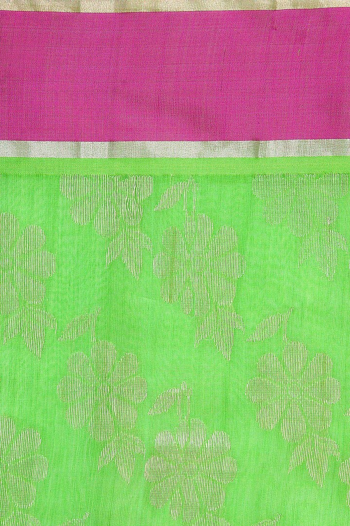 Green and pink flower motif handwoven dupatta by Rahul Mishra