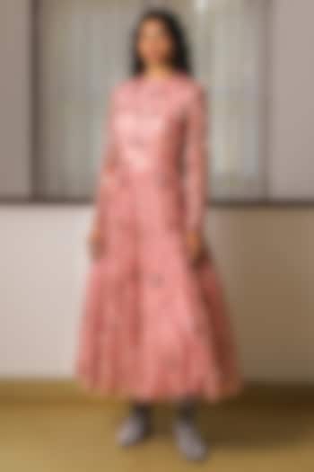 Pink Net Floral 3D Hand Embroidered Midi Cocktail Dress by Rimple Agrawal at Pernia's Pop Up Shop