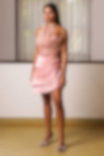 Pink Organza & Satin Crepe Floral Hand Embroidered Mini Vacation Dress by Rimple Agrawal at Pernia's Pop Up Shop