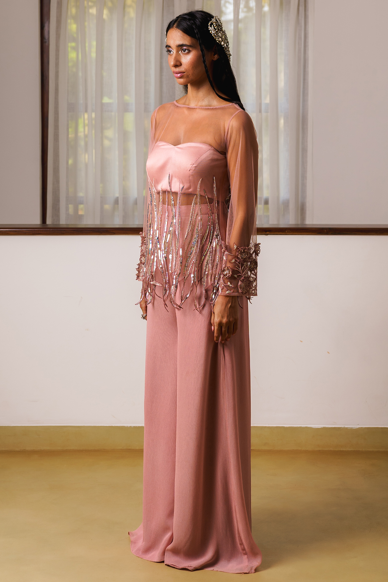 Pink Net Hand Embroidered Kurta Set by Rimple Agrawal at Pernia's Pop Up Shop