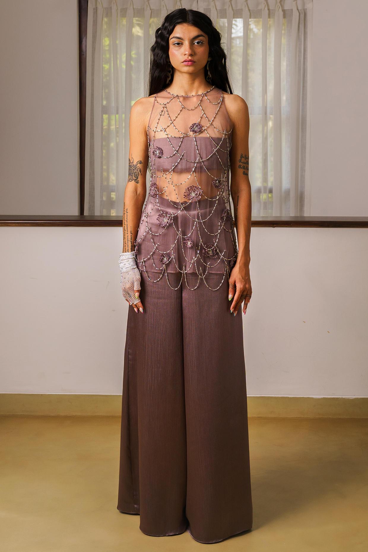 Grape Net Hand Embroidered Kurta Set by Rimple Agrawal at Pernia's Pop Up Shop