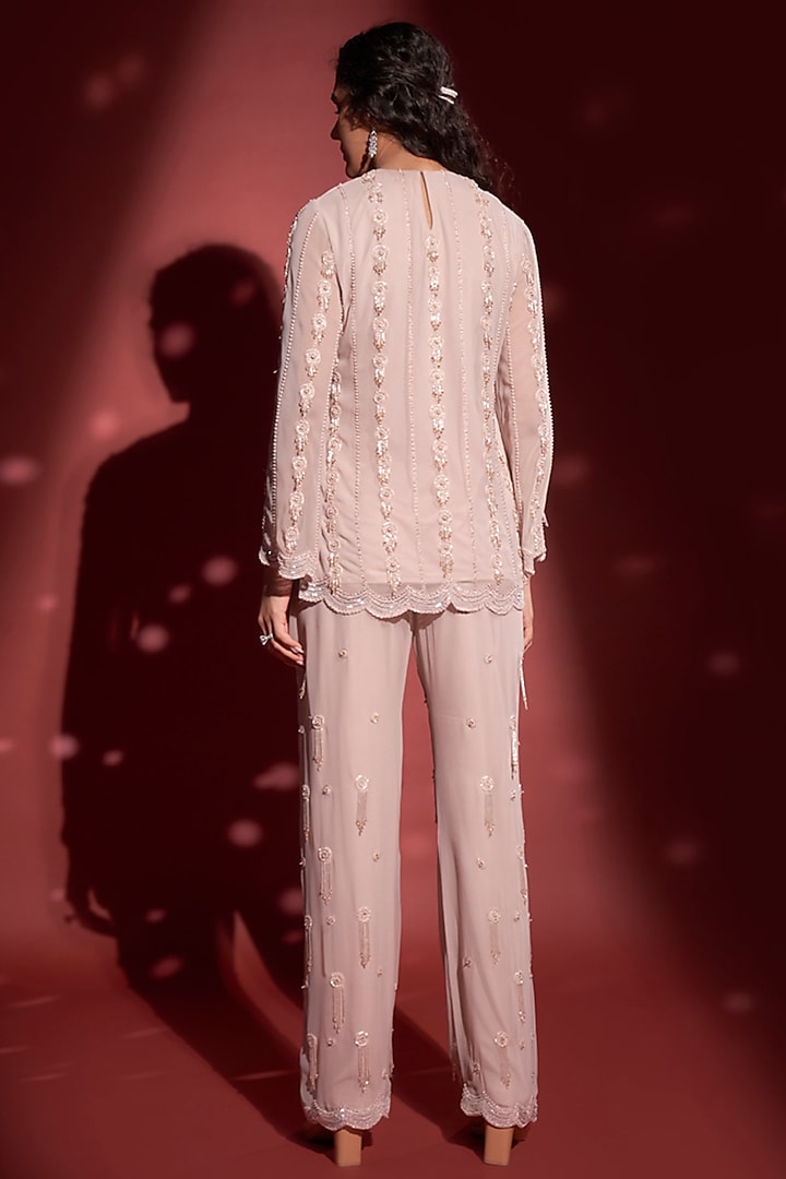 Pink Georgette Hand Embroidered Tunic Set by Rimple Agrawal at Pernia's Pop Up Shop