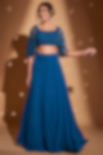 Peacock Blue Georgette Skirt Set by Rimple Agrawal at Pernia's Pop Up Shop