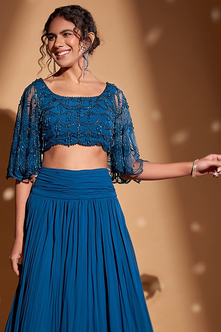 Peacock Blue Georgette Skirt Set by Rimple Agrawal at Pernia's Pop Up Shop