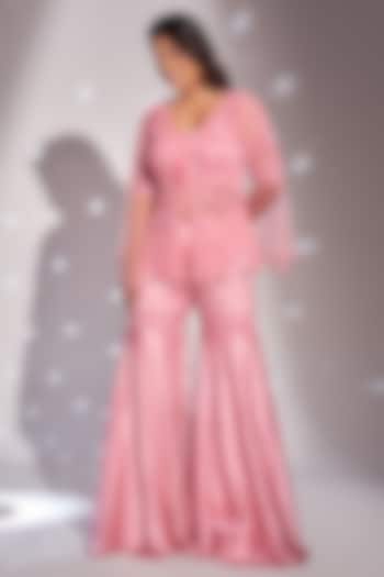 Pink Silk Satin Gharara Set by Rimple Agrawal at Pernia's Pop Up Shop