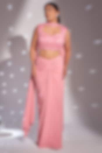 Pink Silk Satin Draped Skirt Set by Rimple Agrawal at Pernia's Pop Up Shop