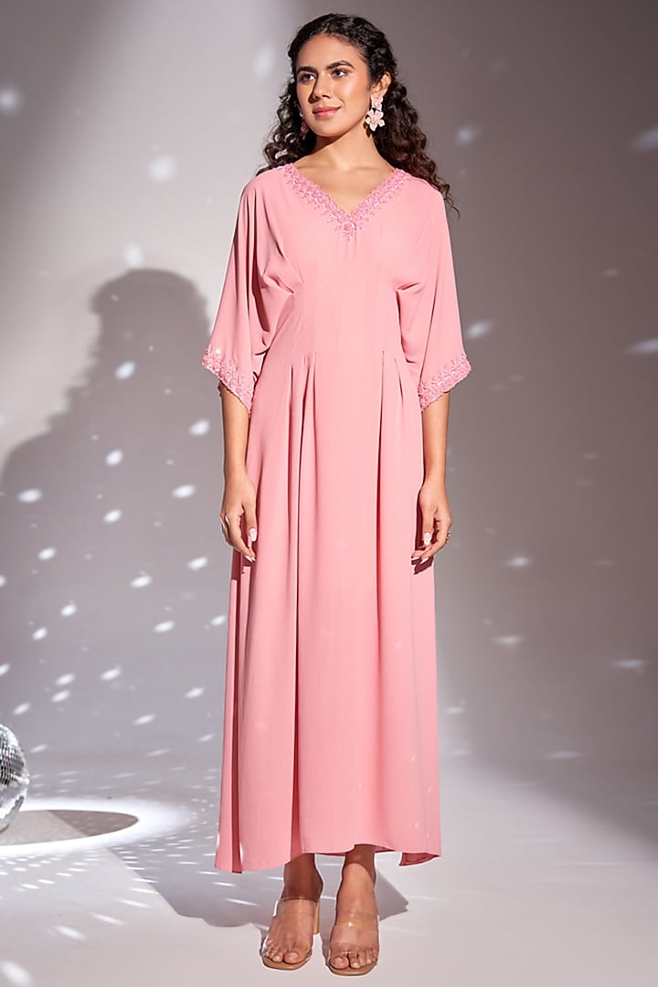 Pink Georgette Embroidered Kaftan by Rimple Agrawal at Pernia's Pop Up Shop