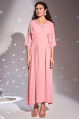 Pink Georgette Embroidered Kaftan by Rimple Agrawal