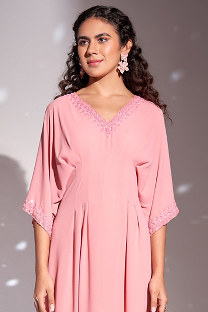 Pink Georgette Embroidered Kaftan by Rimple Agrawal at Pernia's Pop Up Shop