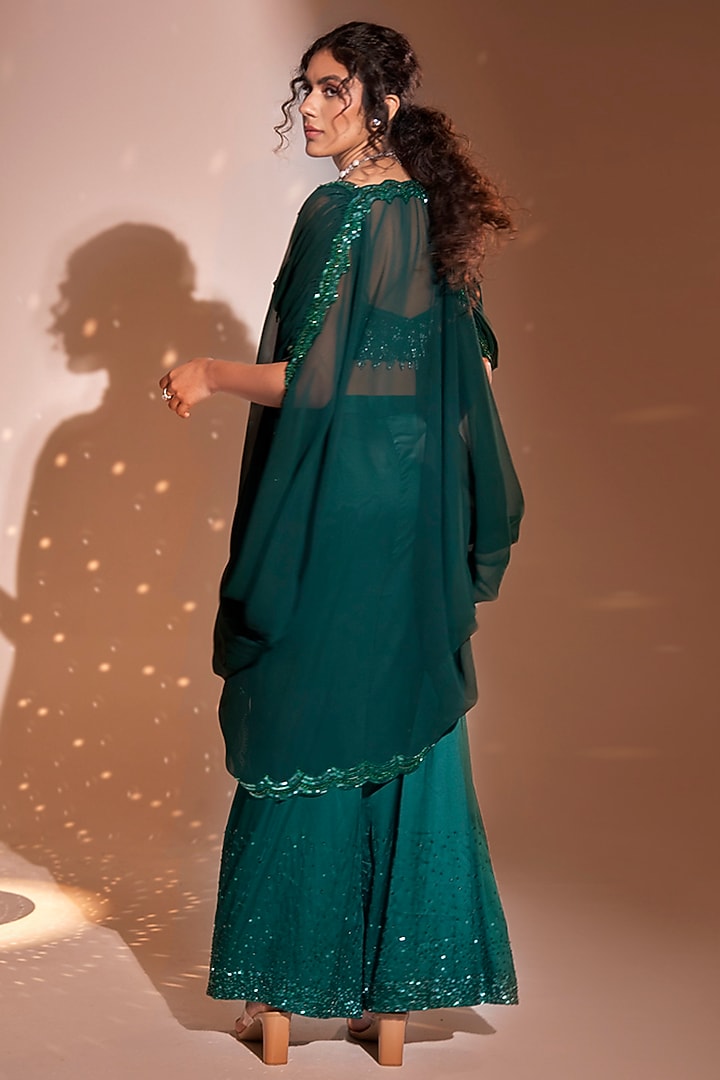 Green Georgette Embroidered Cape Set by Rimple Agrawal at Pernia's Pop Up Shop