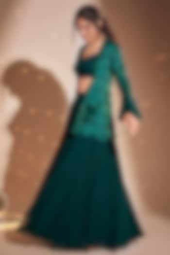 Green Silk Satin Hand Embroidered Blazer Set by Rimple Agrawal at Pernia's Pop Up Shop