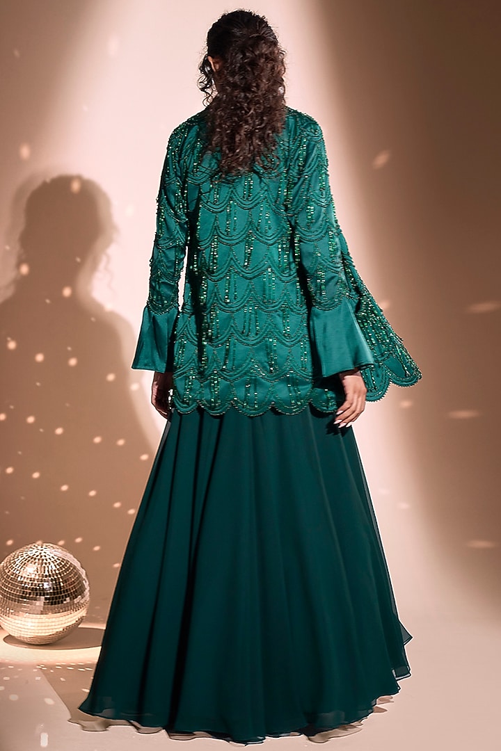 Green Silk Satin Hand Embroidered Blazer Set by Rimple Agrawal at Pernia's Pop Up Shop