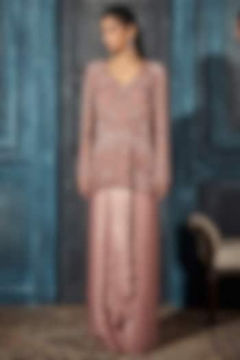 Rose Gold Foil Crepe Draped Skirt Set by Rimple Agrawal at Pernia's Pop Up Shop