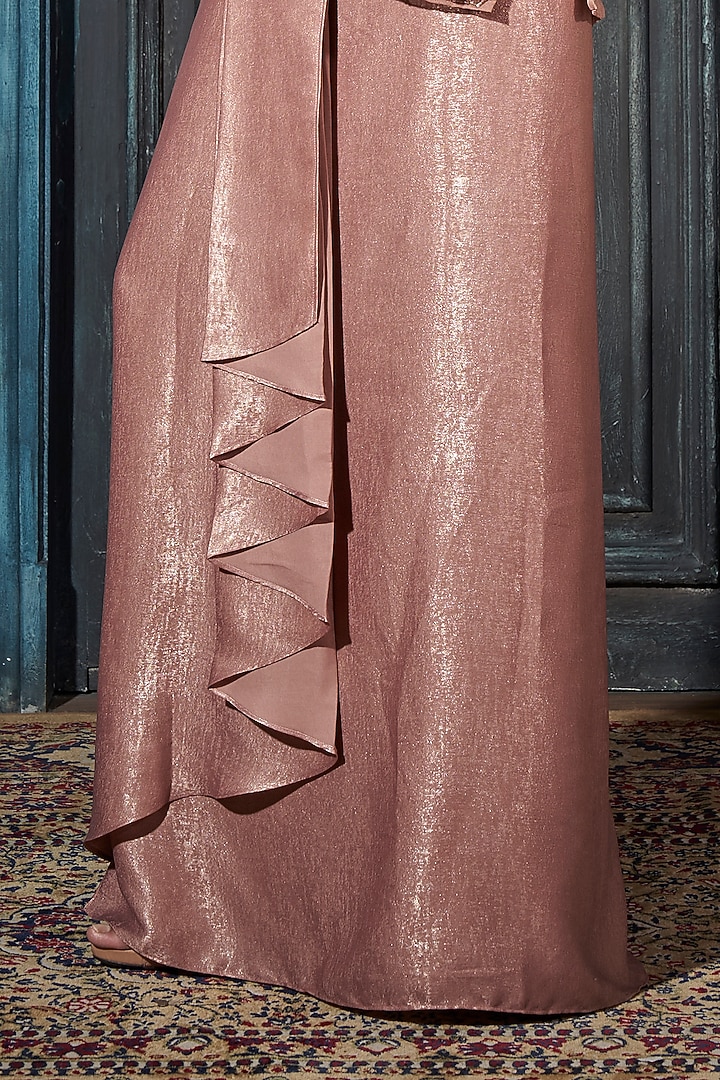 Rose Gold Foil Crepe Draped Skirt Set by Rimple Agrawal at Pernia's Pop Up Shop