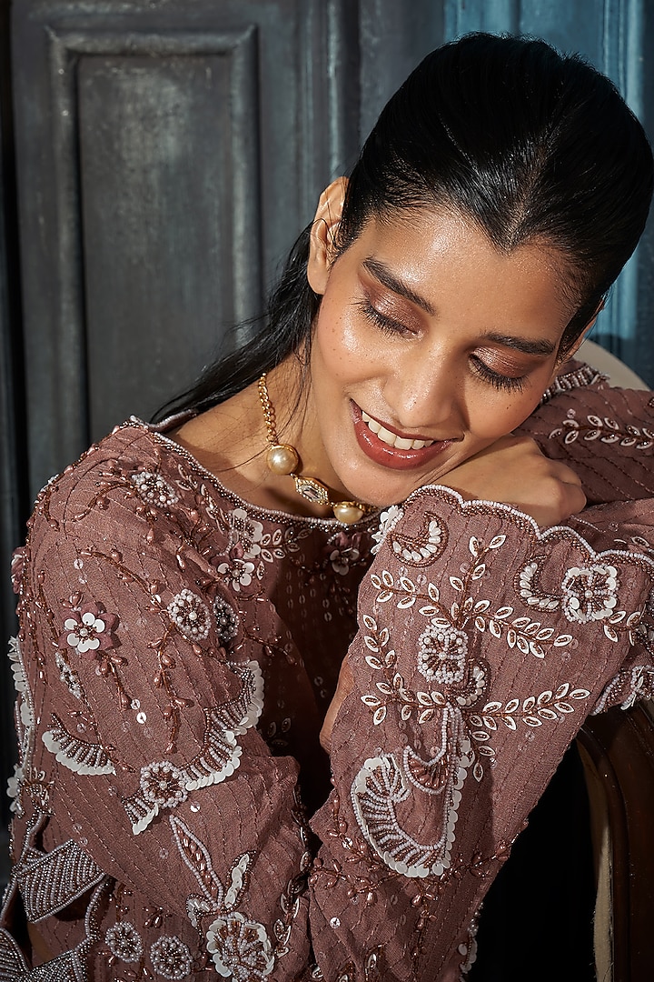 Rose Gold Sequins Embroidered Co-Ord Set by Rimple Agrawal at Pernia's Pop Up Shop
