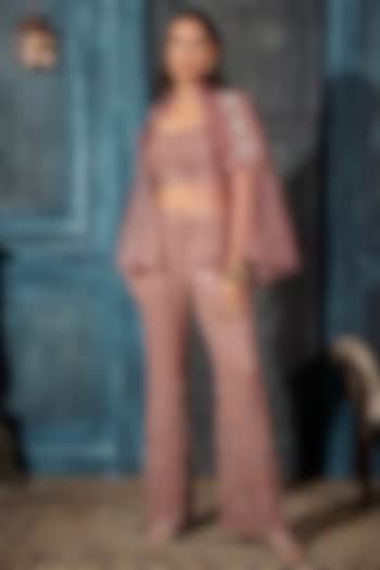 Rose Gold Organza Embroidered Cape Set by Rimple Agrawal at Pernia's Pop Up Shop