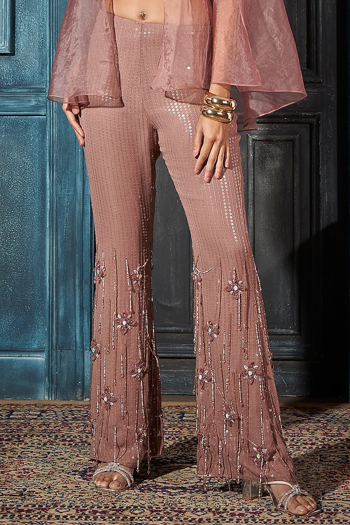 Rose Gold Organza Embroidered Cape Set by Rimple Agrawal at Pernia's Pop Up Shop