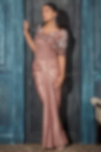 Rose Gold Foil Crepe Draped Skirt Set by Rimple Agrawal at Pernia's Pop Up Shop