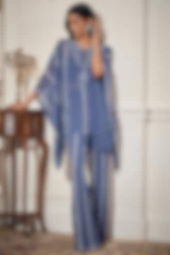 Steel Blue Georgette Cutdana Work Kaftan Set by Rimple Agrawal at Pernia's Pop Up Shop