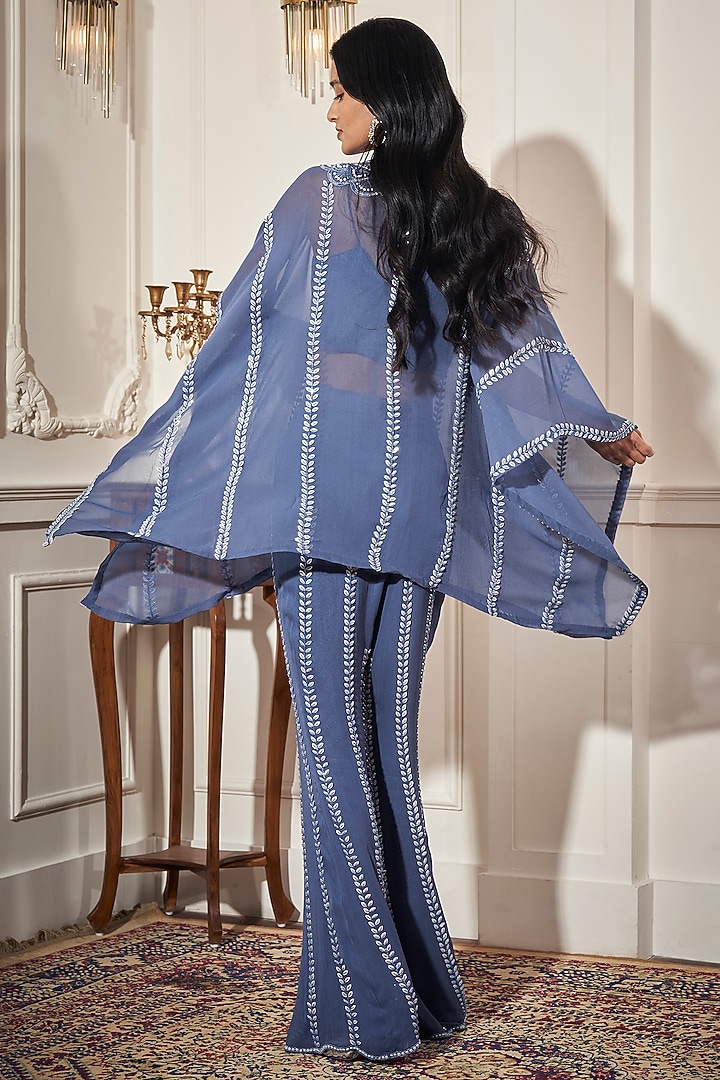 Steel Blue Georgette Cutdana Work Kaftan Set by Rimple Agrawal at Pernia's Pop Up Shop