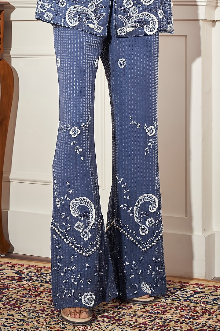 Steel Blue Sequins Embellished Blazer Set by Rimple Agrawal at Pernia's Pop Up Shop