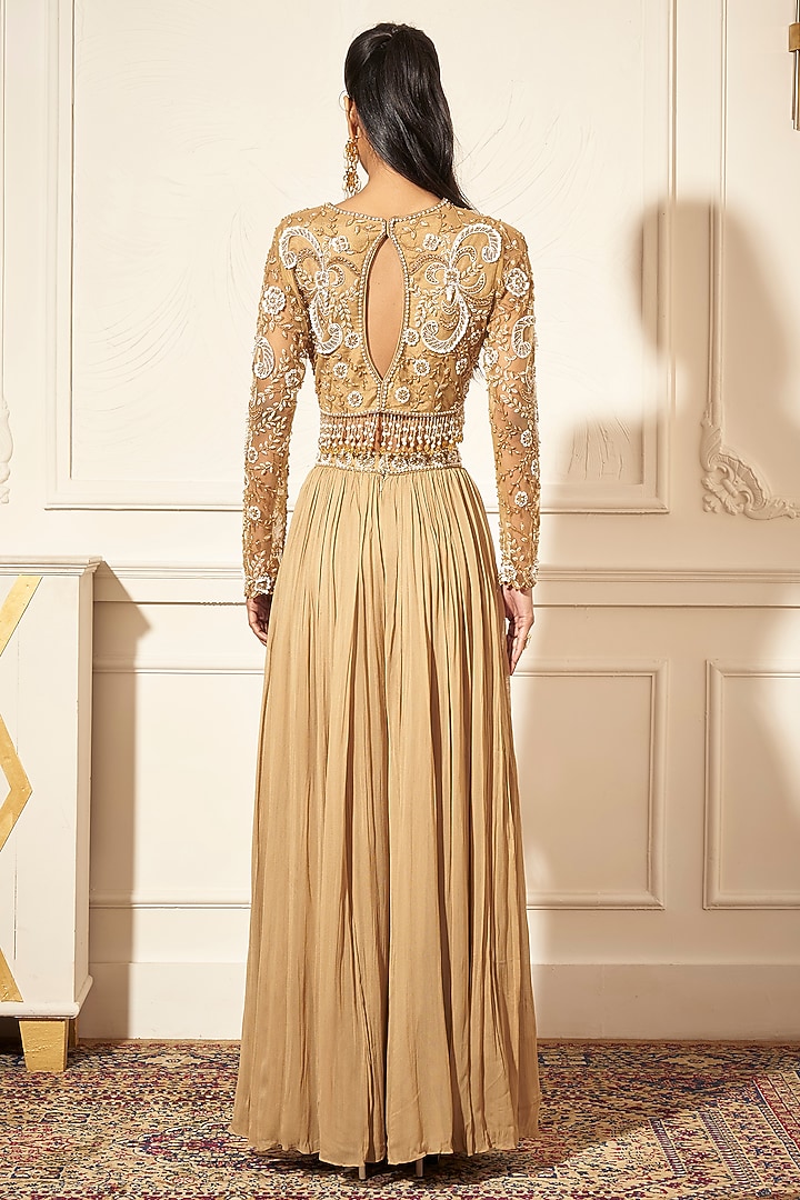 Champagne Gold Georgette Pant Set by Rimple Agrawal at Pernia's Pop Up Shop