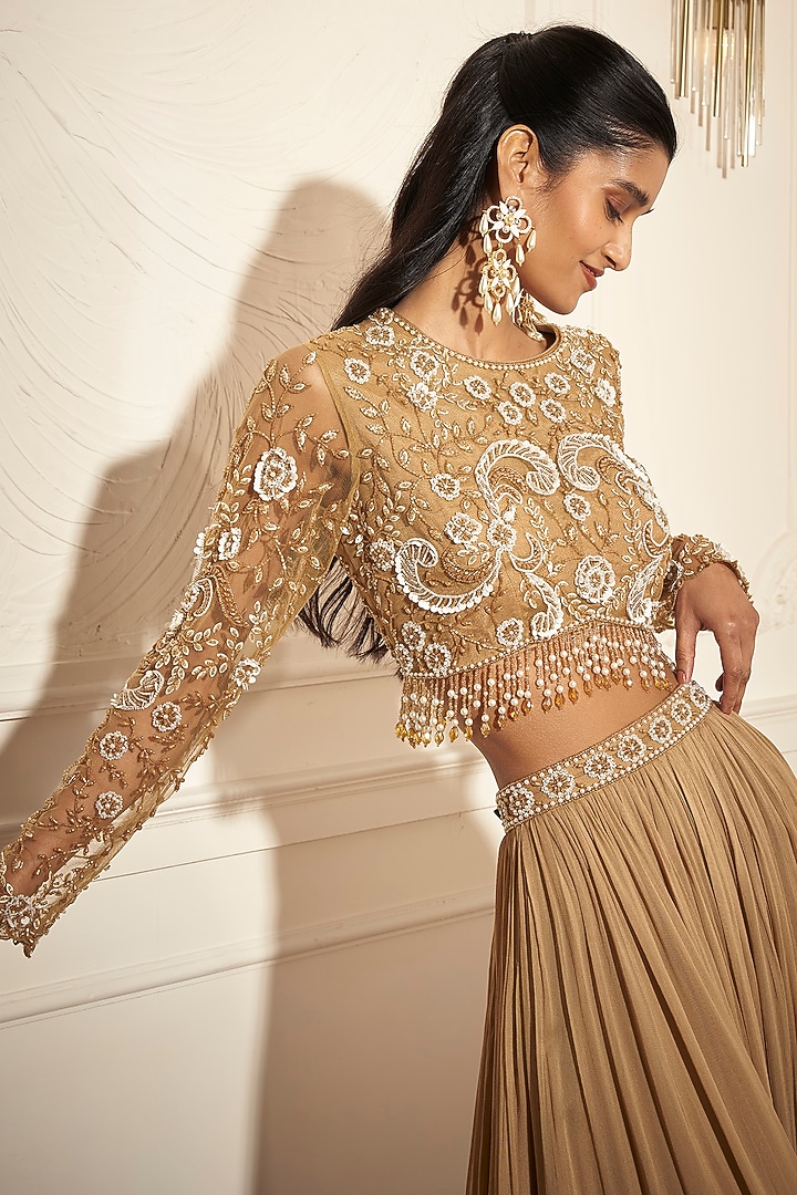 Champagne Gold Georgette Pant Set by Rimple Agrawal at Pernia's Pop Up Shop