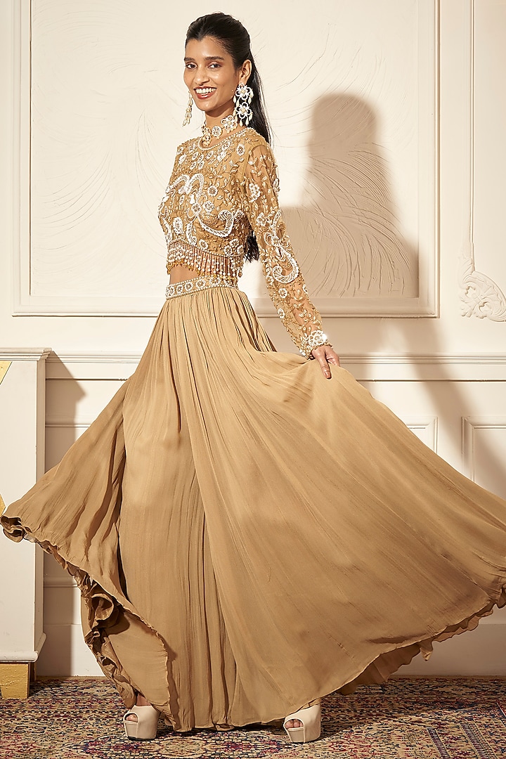 Champagne Gold Georgette Pant Set by Rimple Agrawal at Pernia's Pop Up Shop