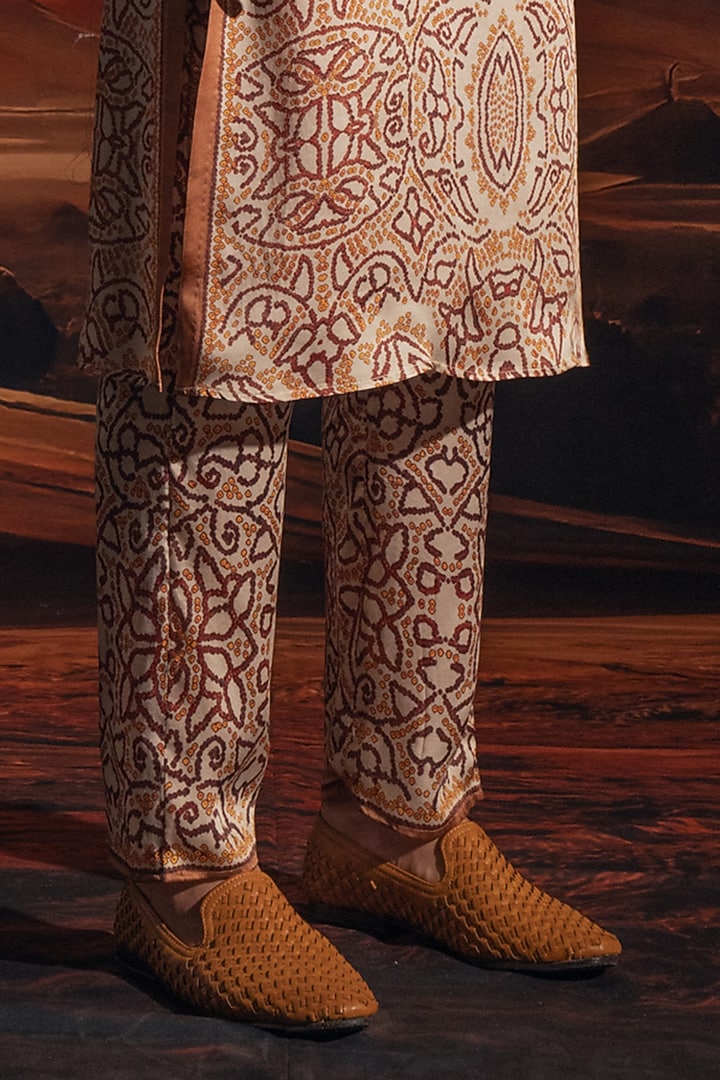 Ivory Dupion Silk Printed Wedding Indowestern Set by Rajdeep Ranawat Men at Pernia's Pop Up Shop