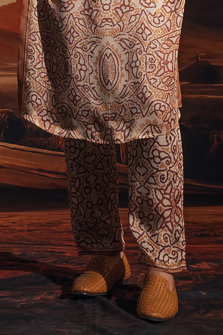 Ivory Satin Printed Kurta Set by Rajdeep Ranawat Men at Pernia's Pop Up Shop