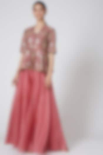 Rust Pink Embroidered Sharara Pant Set by Ridhi Mehra at Pernia's Pop Up Shop